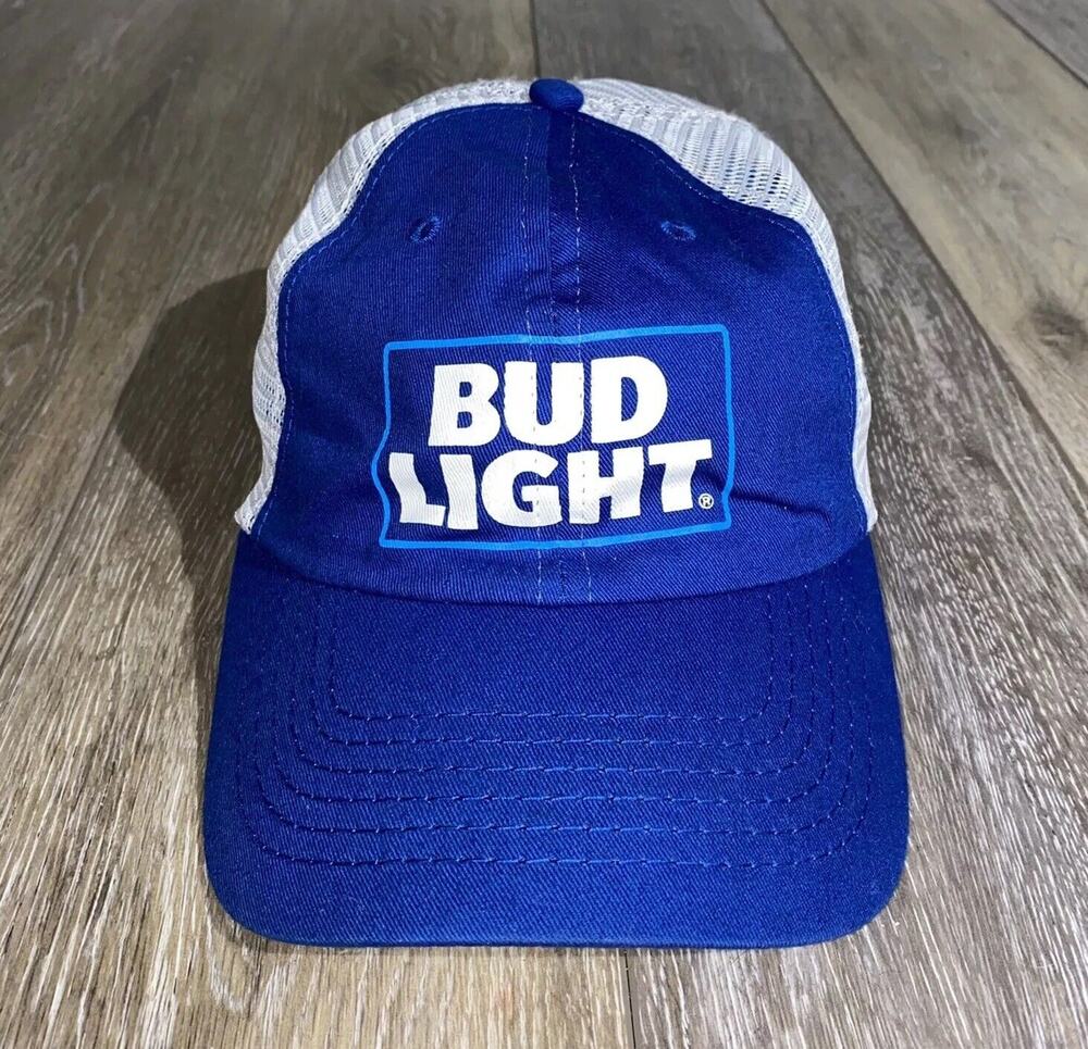 Bud Light Hat Mens One Size OFSA Mesh Blue White Trucker Snapback